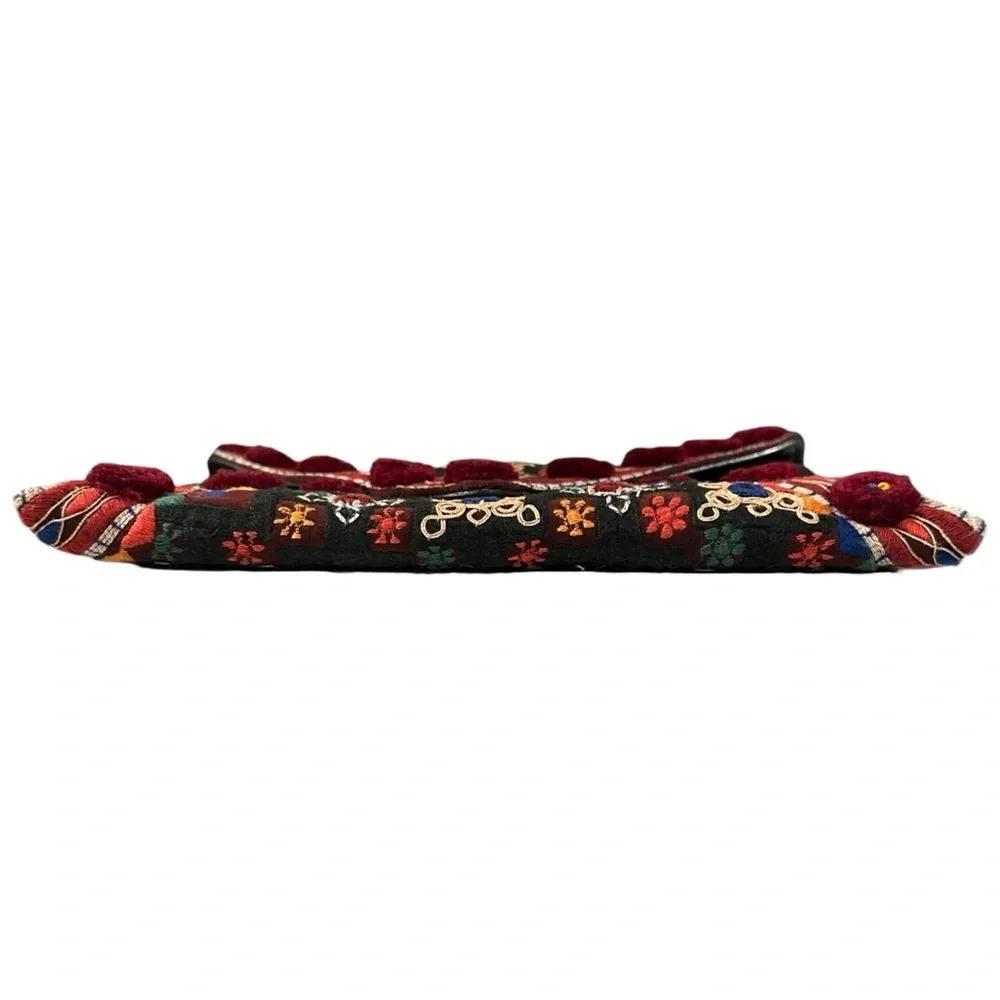 Etro Goa Leather Embroidery Bead & PomPom Magnetic Closure Braided Shoulder Bag - Picture 6 of 8
